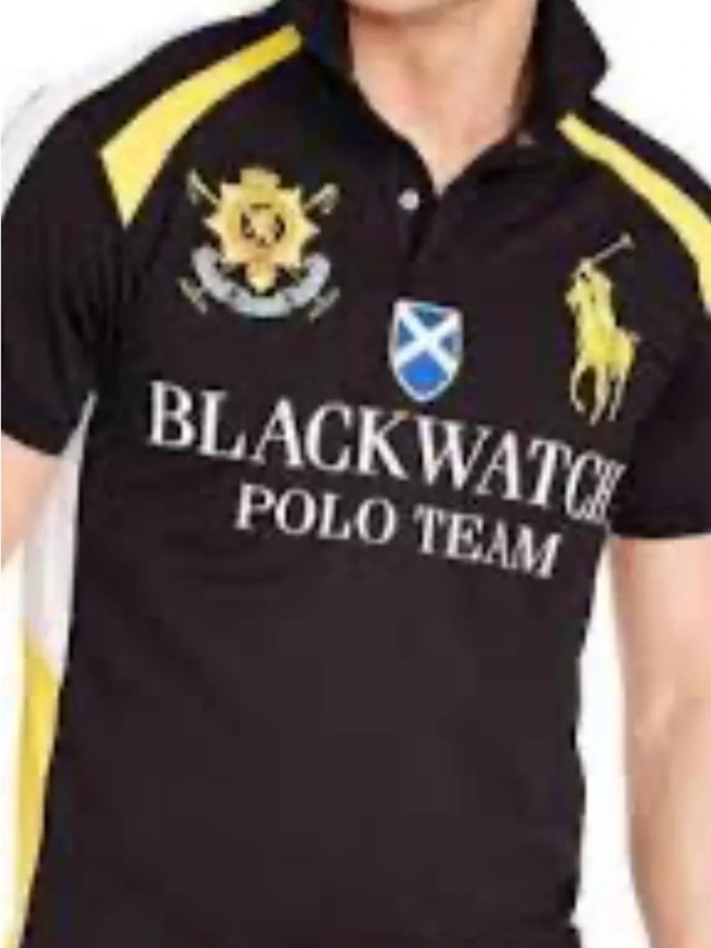 POLO Ralph Lauren Black Watch Polo Team Colorblock Custom Fit, black and yellow